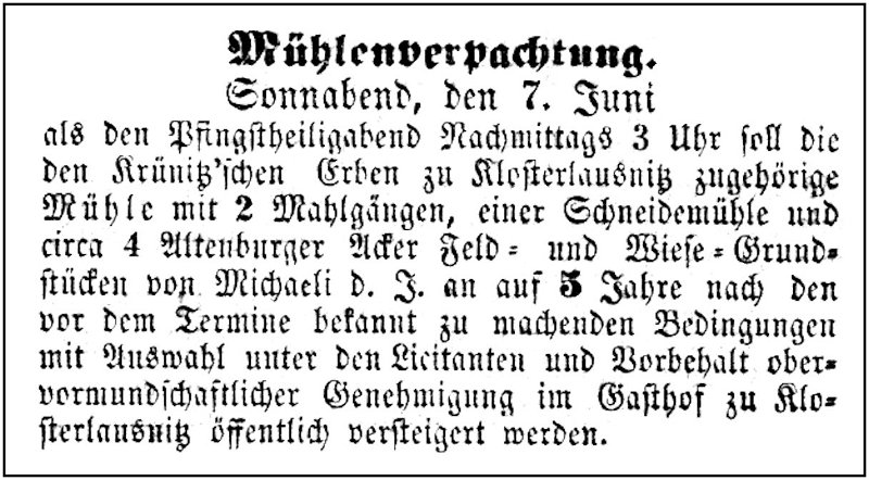 1862-06-07 Kl Verpachtung Muehle